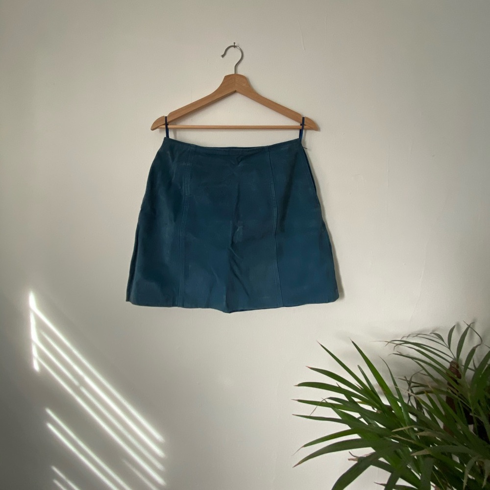 Blue Leather Mini Skirt